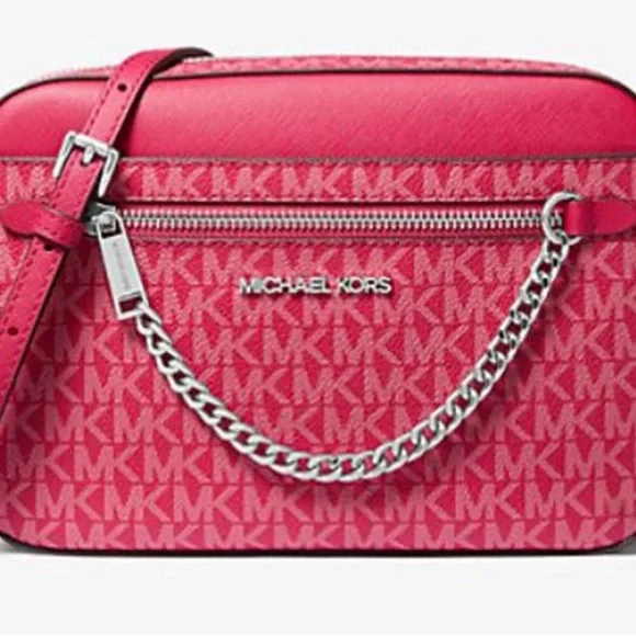 Michael Kors Large Jet Set Large Signature Logo Crossbody Bag - Dark Raspberry - Picture 4 of 6